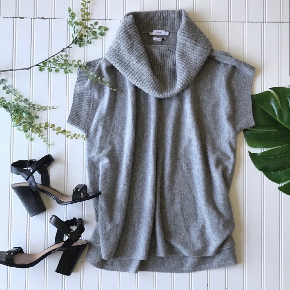 Vince cashmere grey sweater cowlneck short sleeve